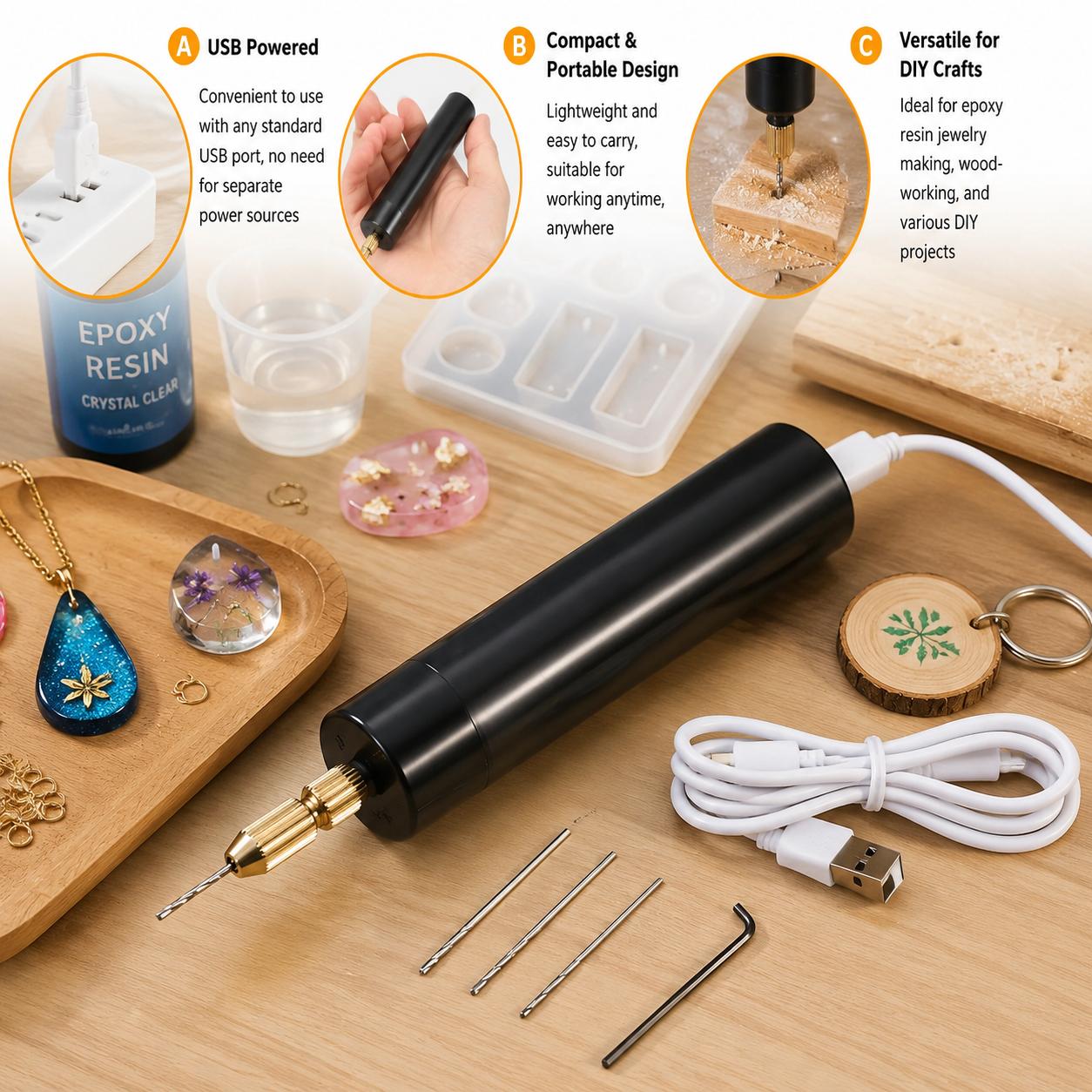 Resin Art Tool Kit - Mini Electric Drill USB Powered Handheld