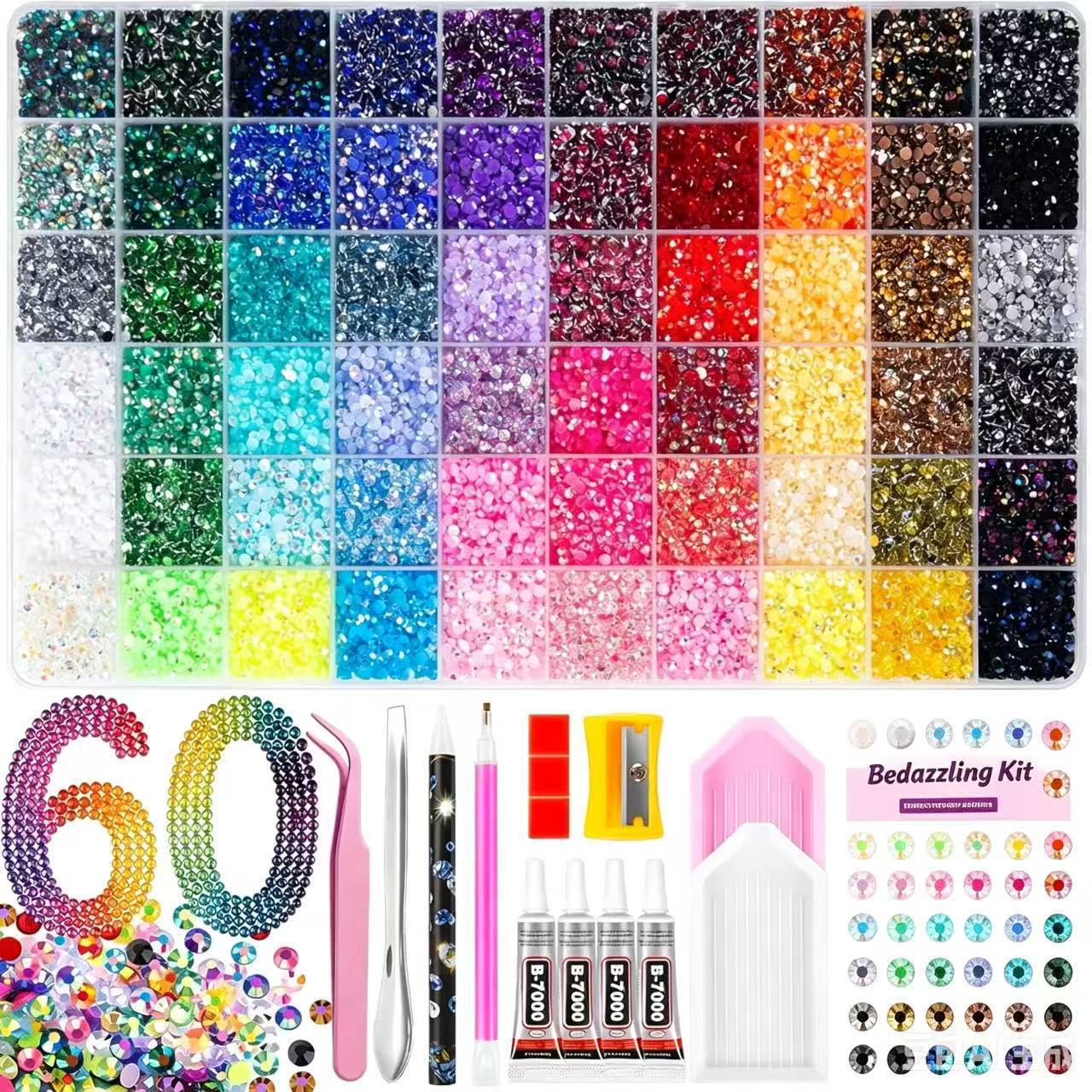 Resin Art Tool Kit - 60 Colors Resin Flatback Rhinestones Bedazzling