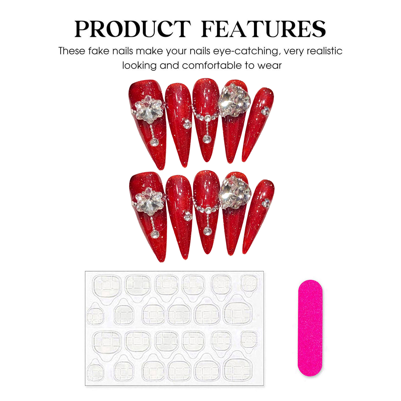 10pcs Handmade Red False Nails - Resin Art Flowers recension och pris