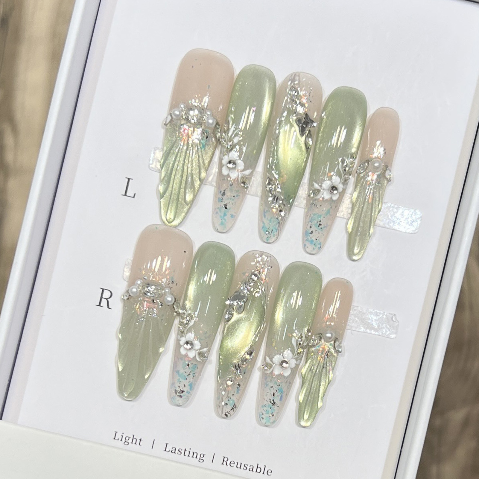 10pcs Long Almond Fake Nails T - Resin Art Flowers recension och pris