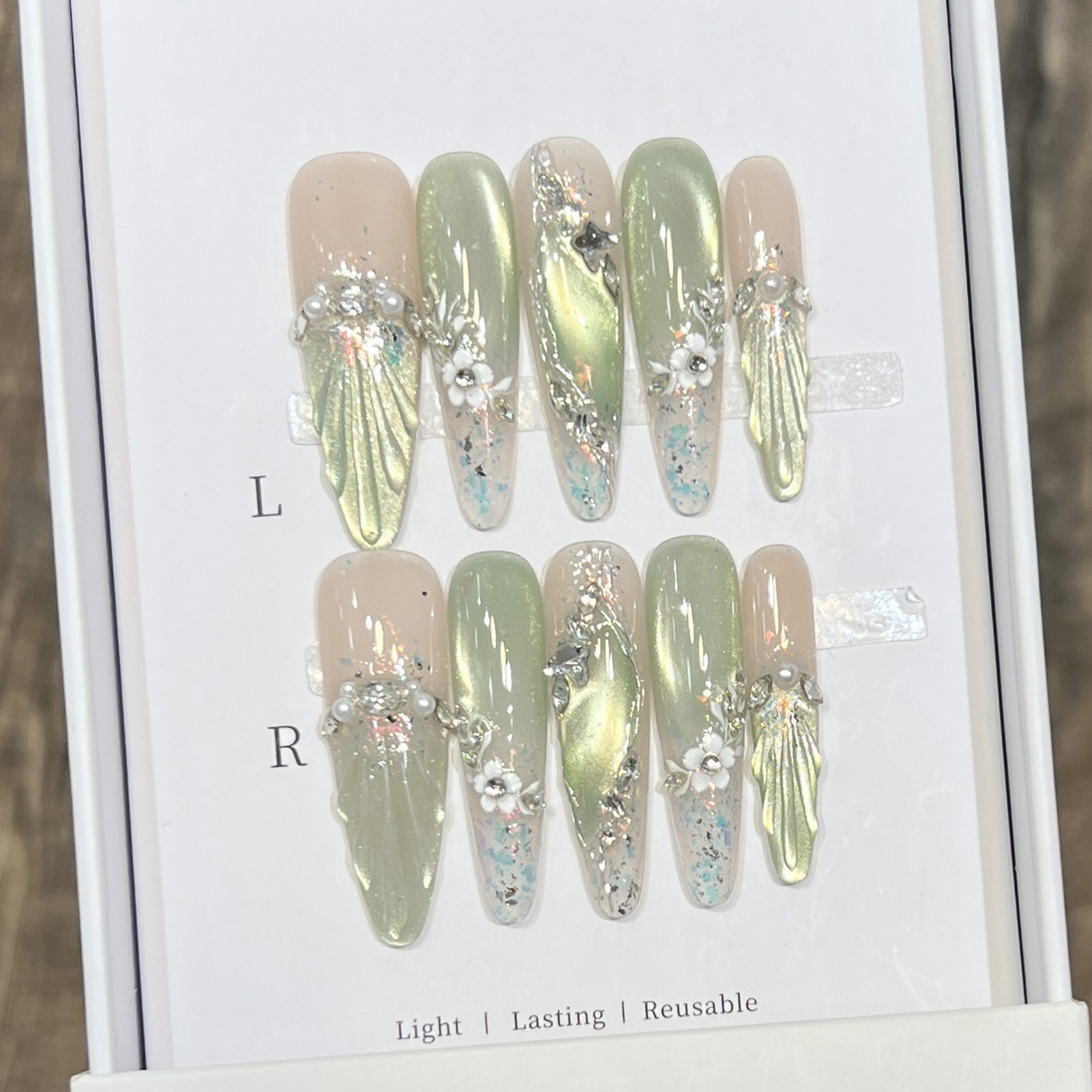 10pcs Long Almond Fake Nails T - Resin Art Flowers recension och pris