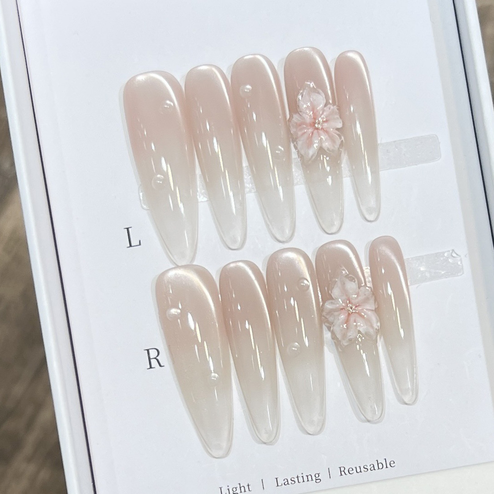 10pcs Long Almond Fake Nails T - Resin Art Flowers recension och pris