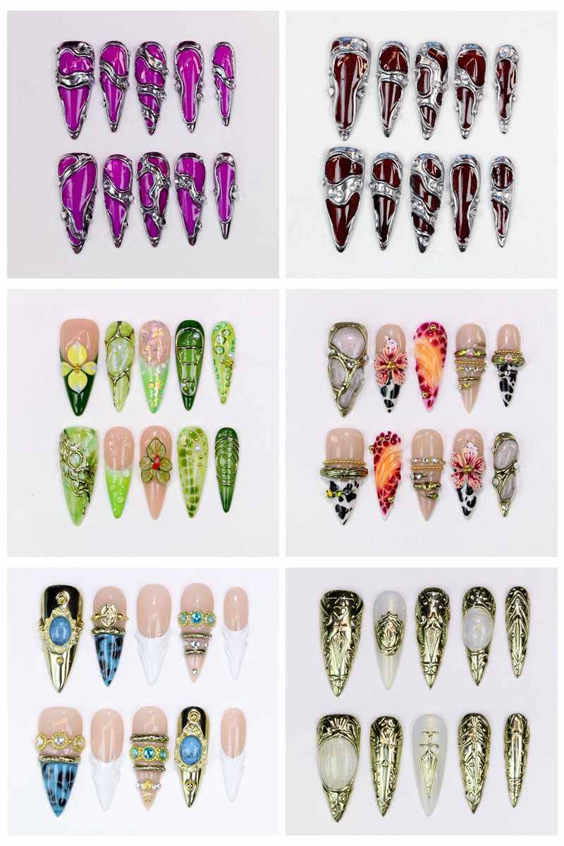 10Pcs Long Stiletto Press-On N - Resin Art Flowers recension och pris