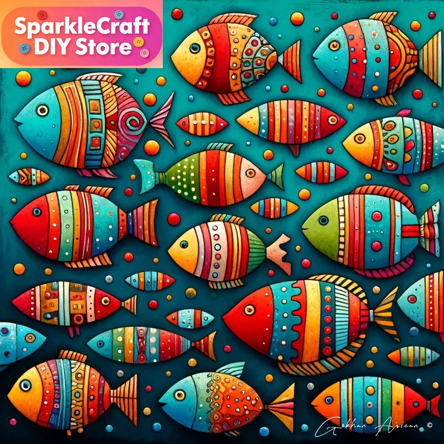 Colorful Whimsical Fish School - Resin Art Home Decor recension och pris